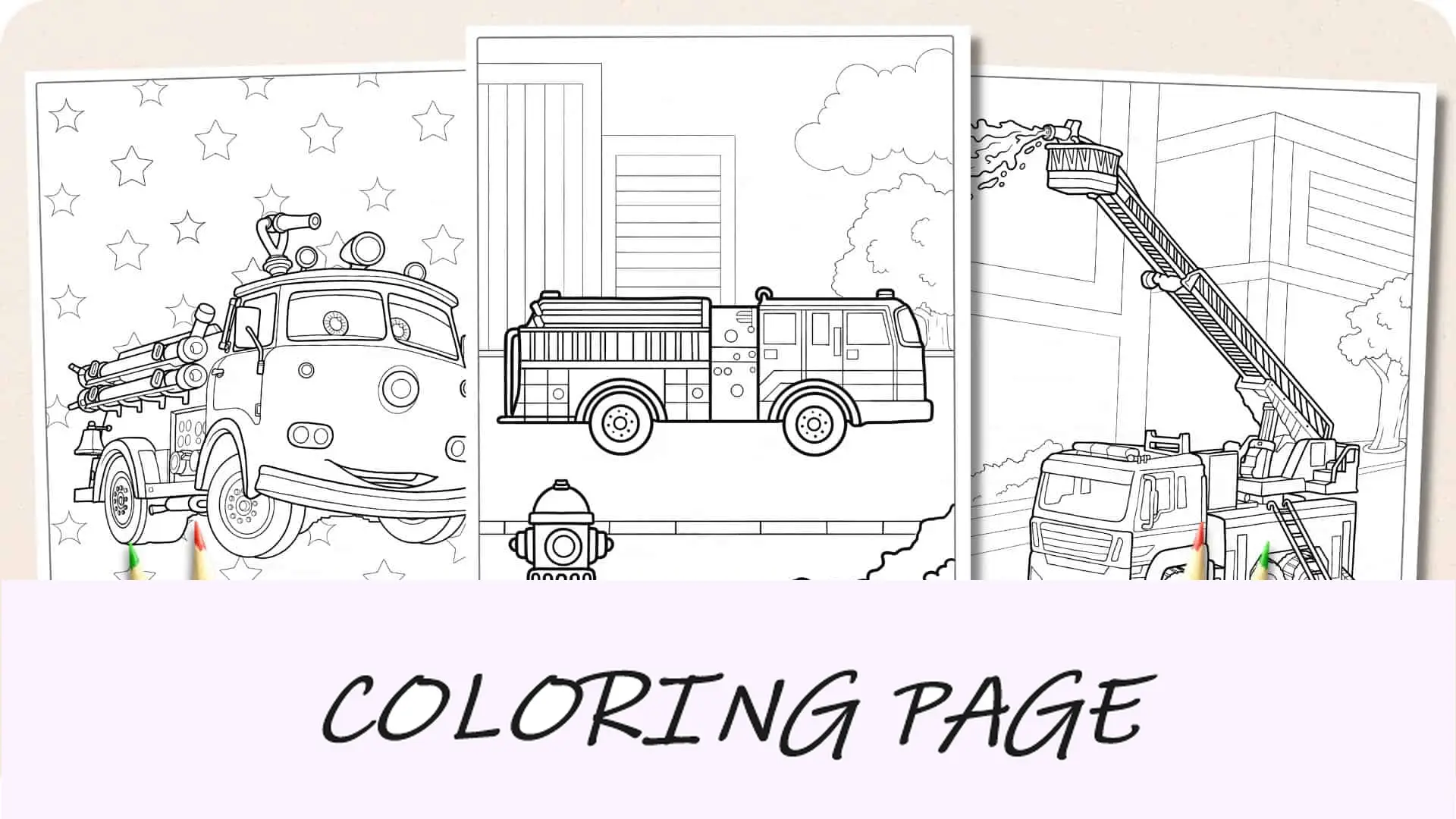 Imagem em destaque de páginas para colorir de caminhão de bombeiros