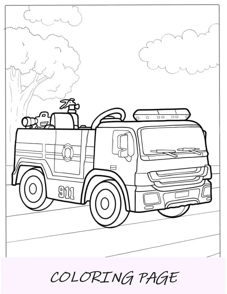 Página para colorir de caminhão de bombeiros pequeno