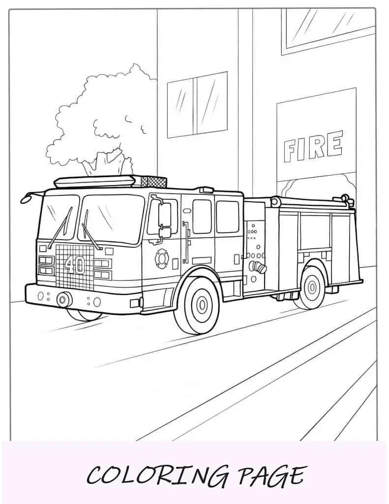 Folha para colorir de caminhão de bombeiros de estilo tradicional