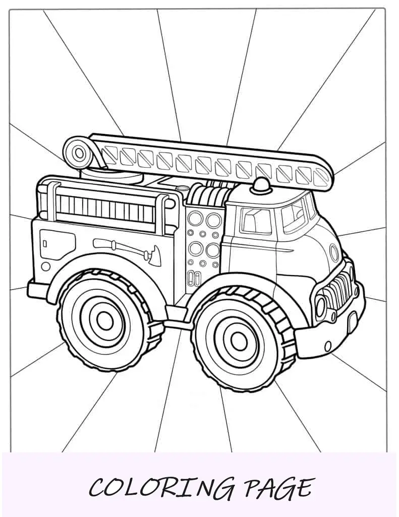 Folha para colorir de caminhão de bombeiros de brinquedo com escada