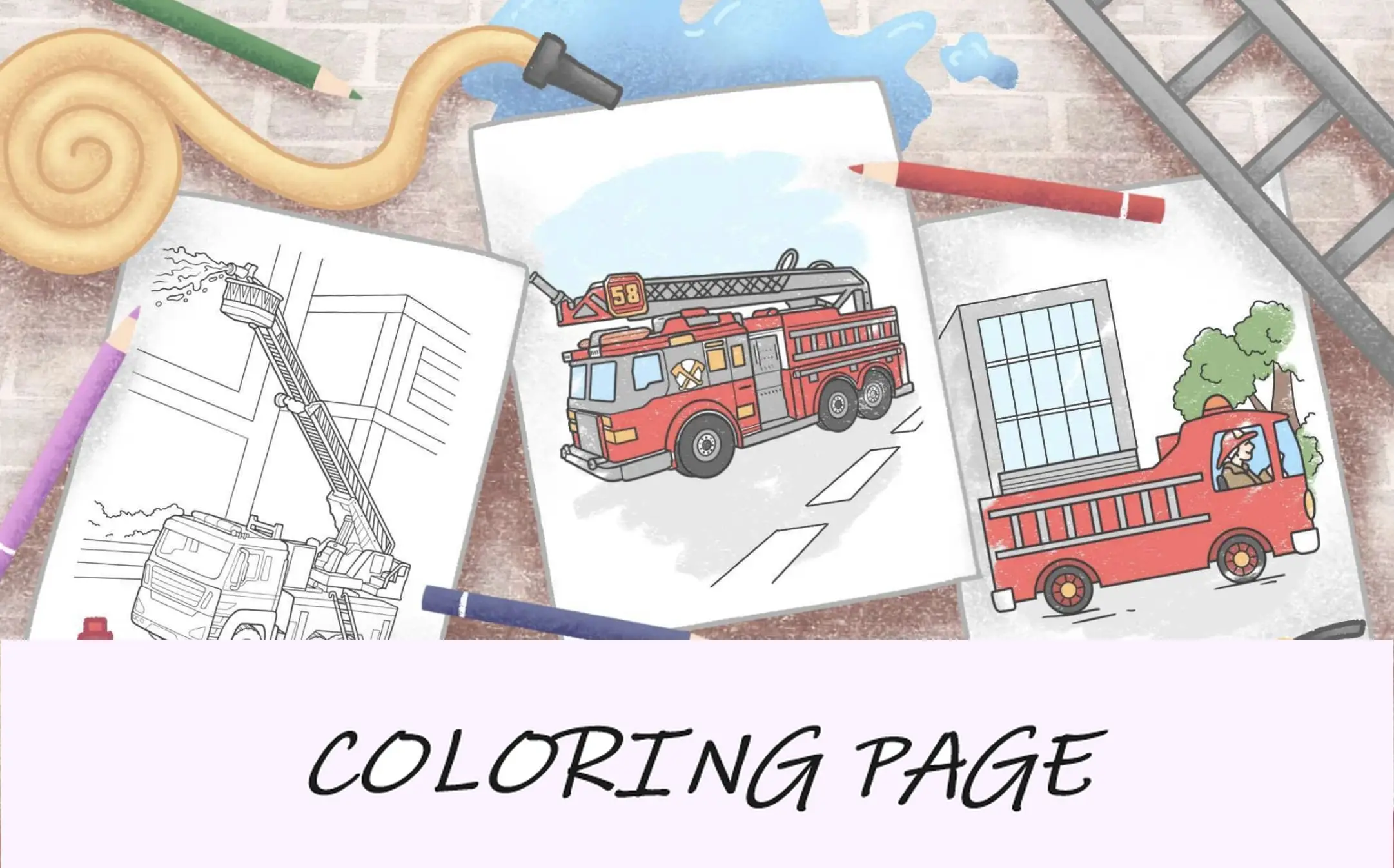 imagem de recurso de páginas para colorir de caminhão de bombeiros