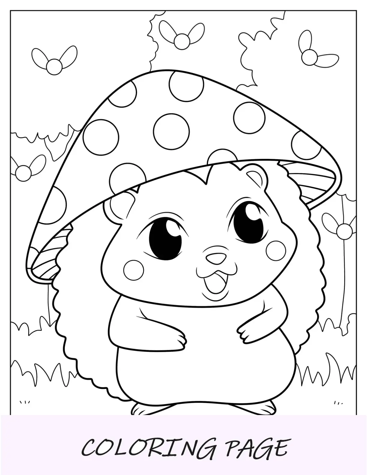 Lindo erizo para colorear con sombrero de champiñón