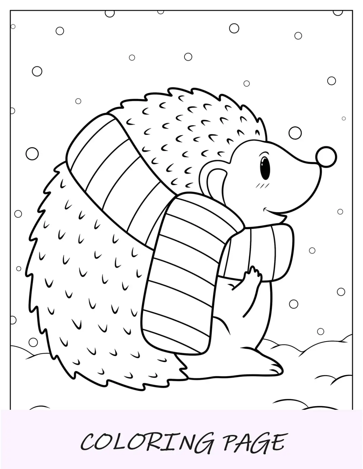 Página para colorear de erizo con bufanda en invierno