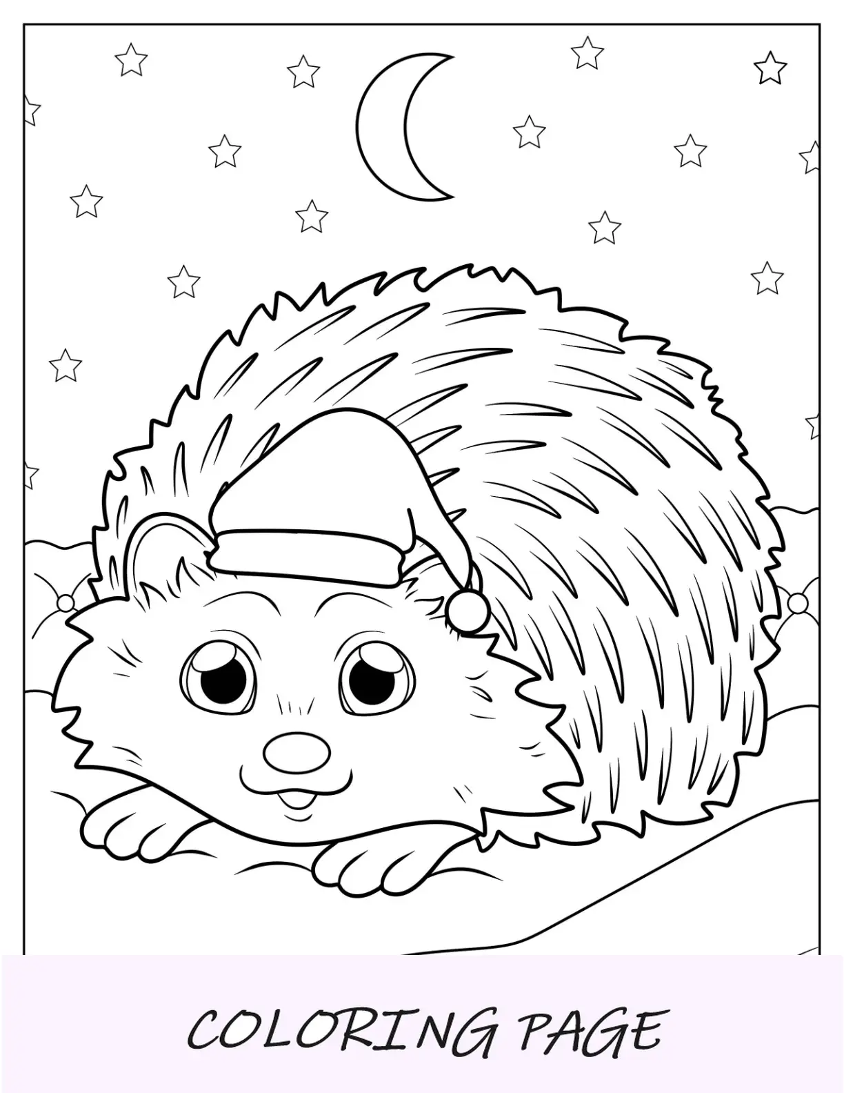 Página para colorear de erizo con gorro de Papá Noel