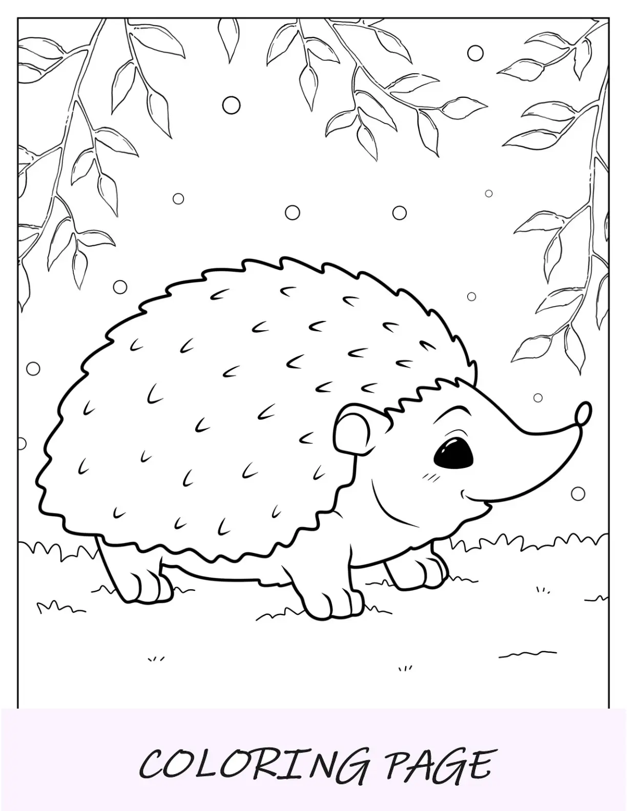 Página para colorear de erizo en el bosque