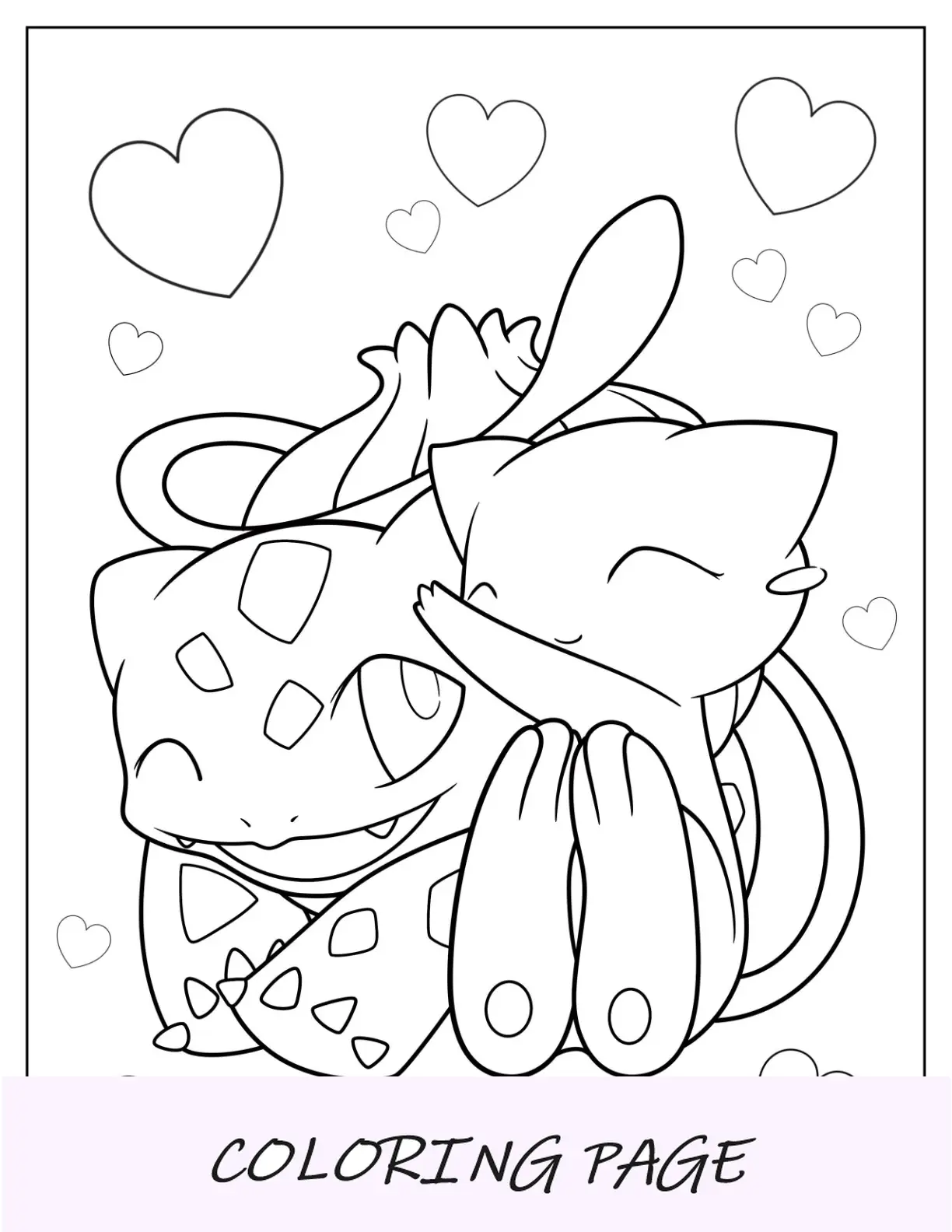 Mew para colorir abraçando Bulbasaur