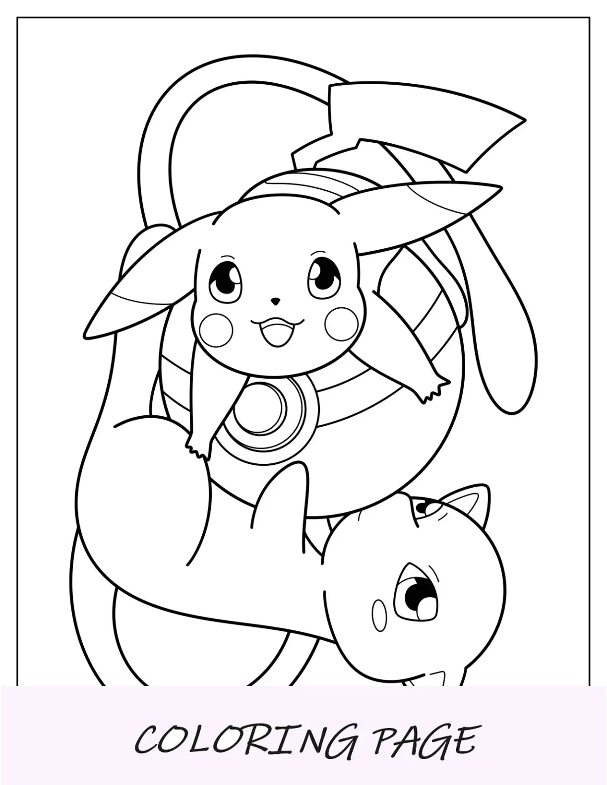 Mew para colorir e Pikachu abraçando a pokébola