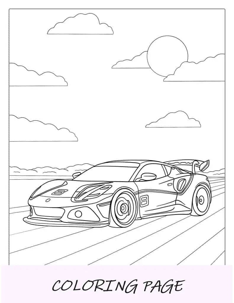 Coche deportivo McLaren en pista de carreras para colorear
