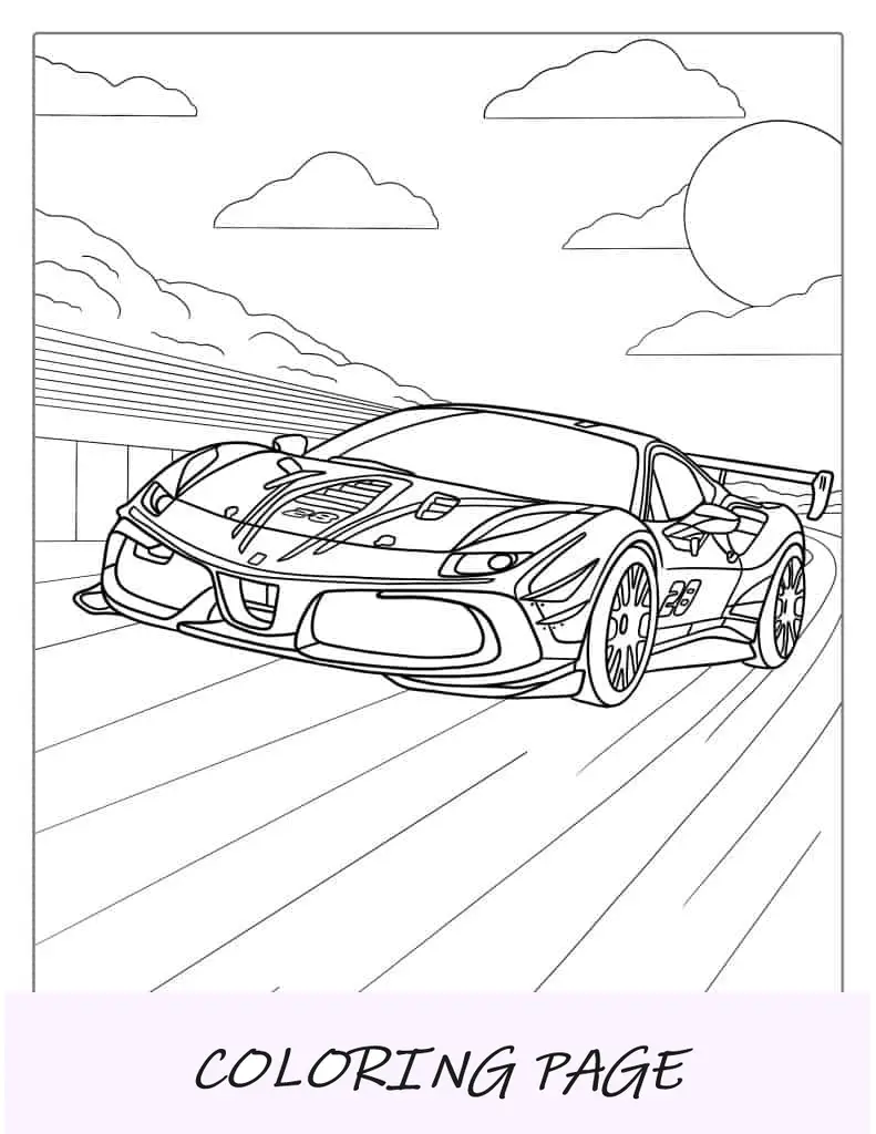 Hoja para colorear de coche de carreras Acura