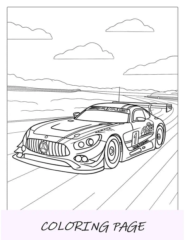 Coche de carreras Mustang en camino a colorear