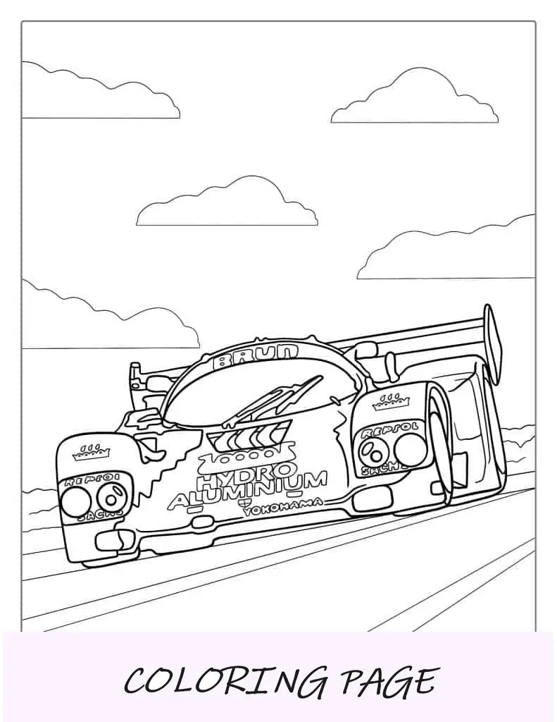 Esquema simple de coche de carreras para colorear