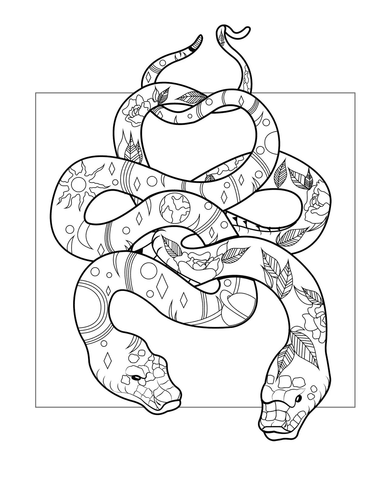 Flower And Planet Snakes Coloring Page