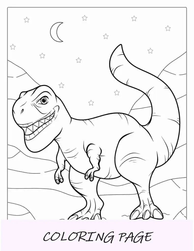 Gran Tiranosaurio Rex Bajo Las Estrellas Para Colorear
