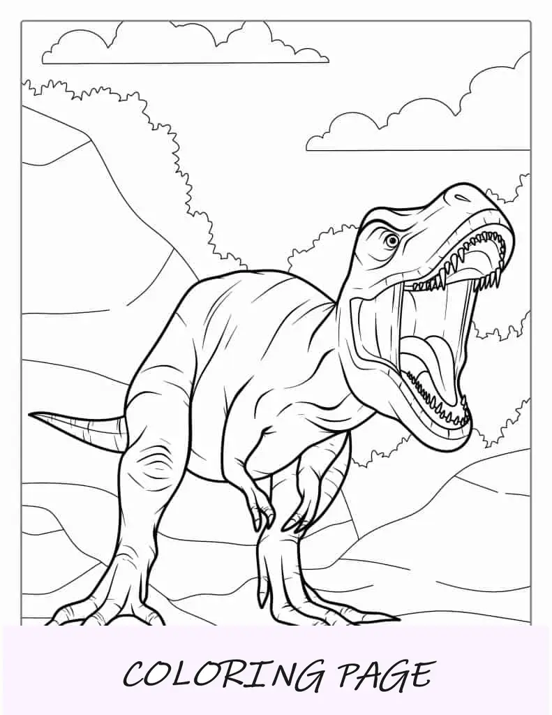 Página para colorear de un Tyrannosaurus Rex detallado