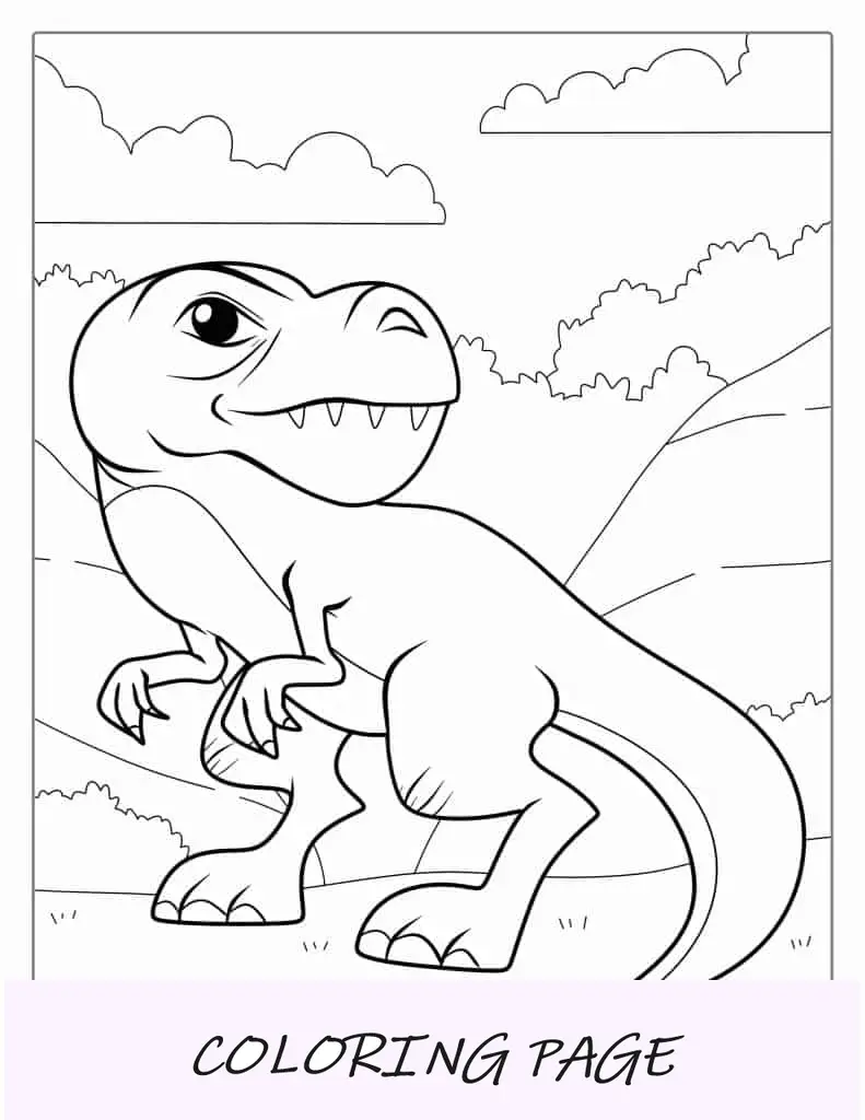Página para colorear de un Tiranosaurio Rex fácil de colorear