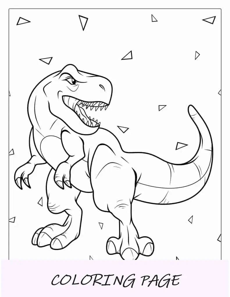 Hoja para colorear de T-Rex con dientes afilados y garras grandes
