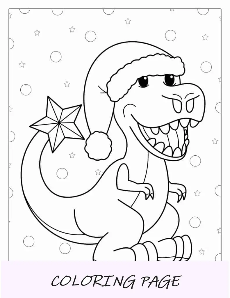 Linda página para colorear de T-Rex con temática navideña