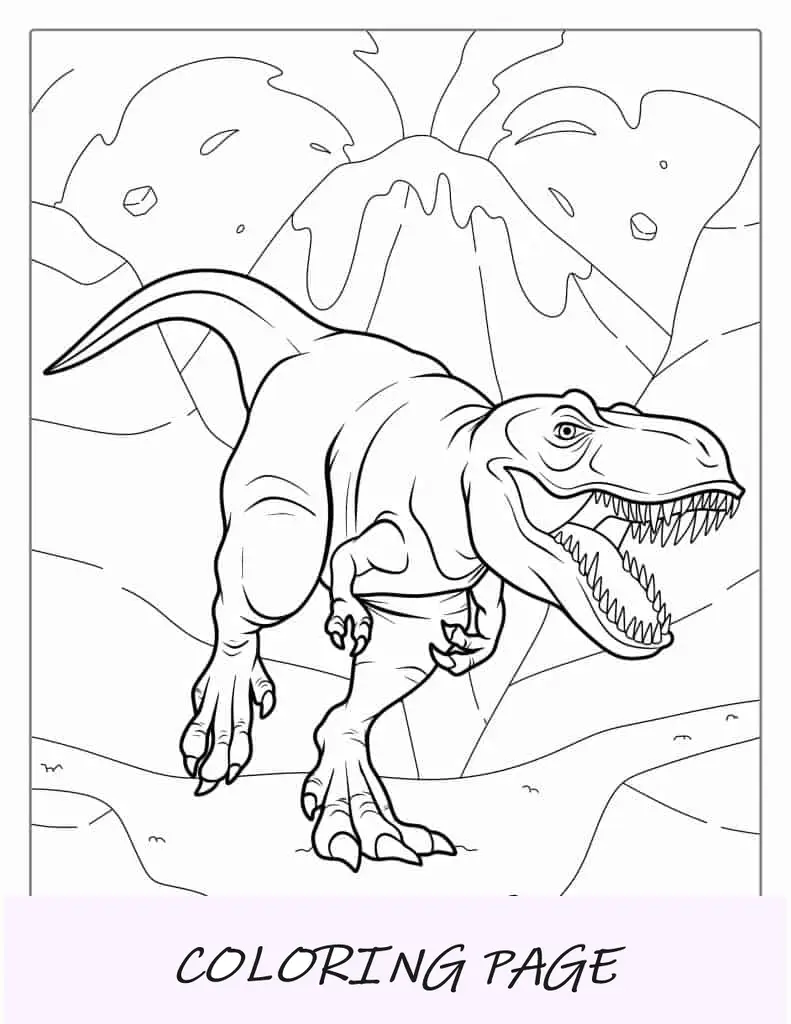 Dinosaurio T-Rex huyendo del volcán