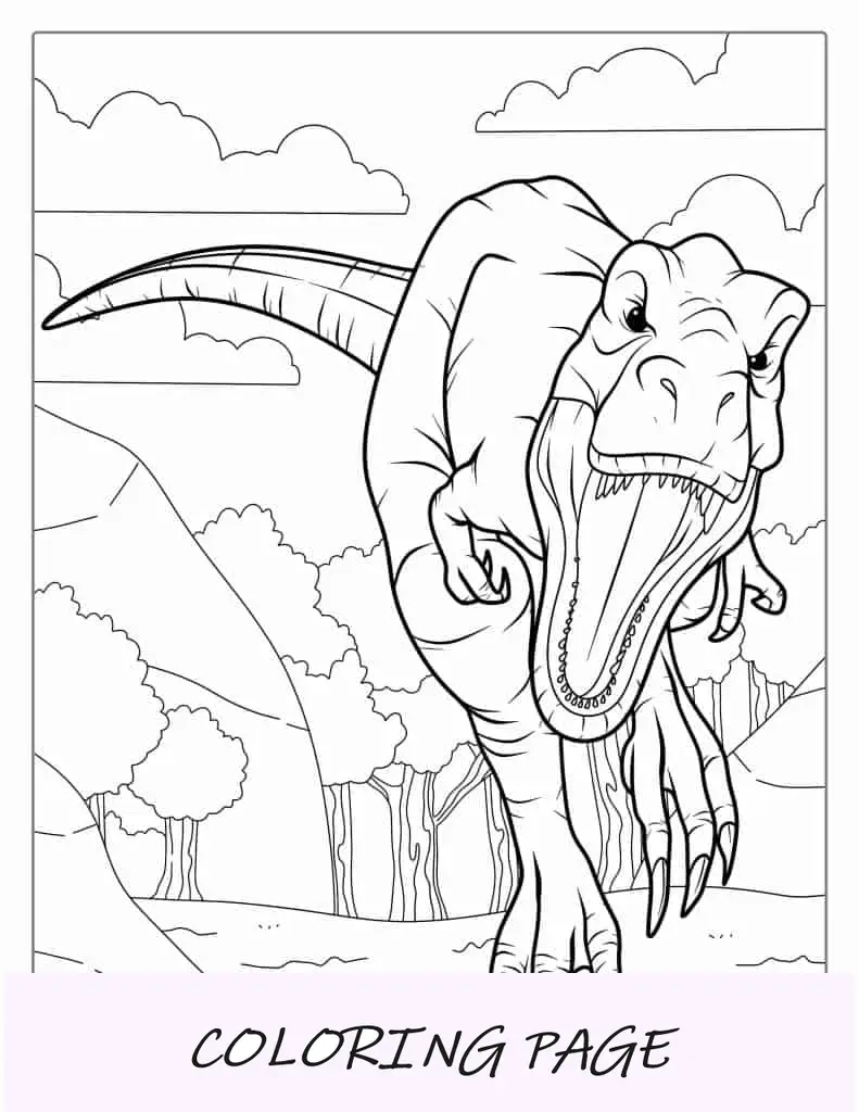 Tyrannosaurus Rex corriendo con la mandíbula abierta para colorear