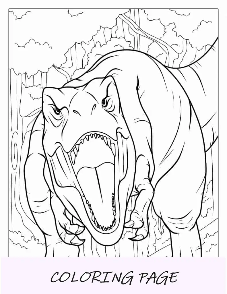 Vista frontal del T-Rex mostrando los dientes