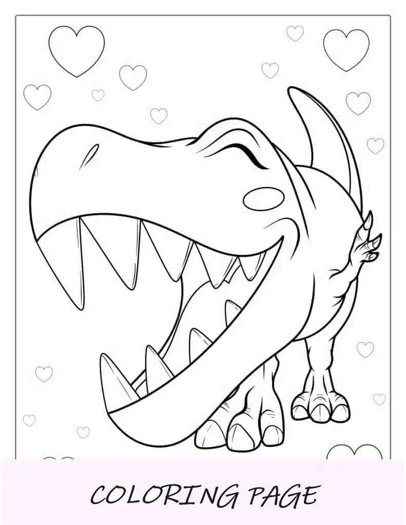 Imagen para colorear de T-Rex con temática kawaii