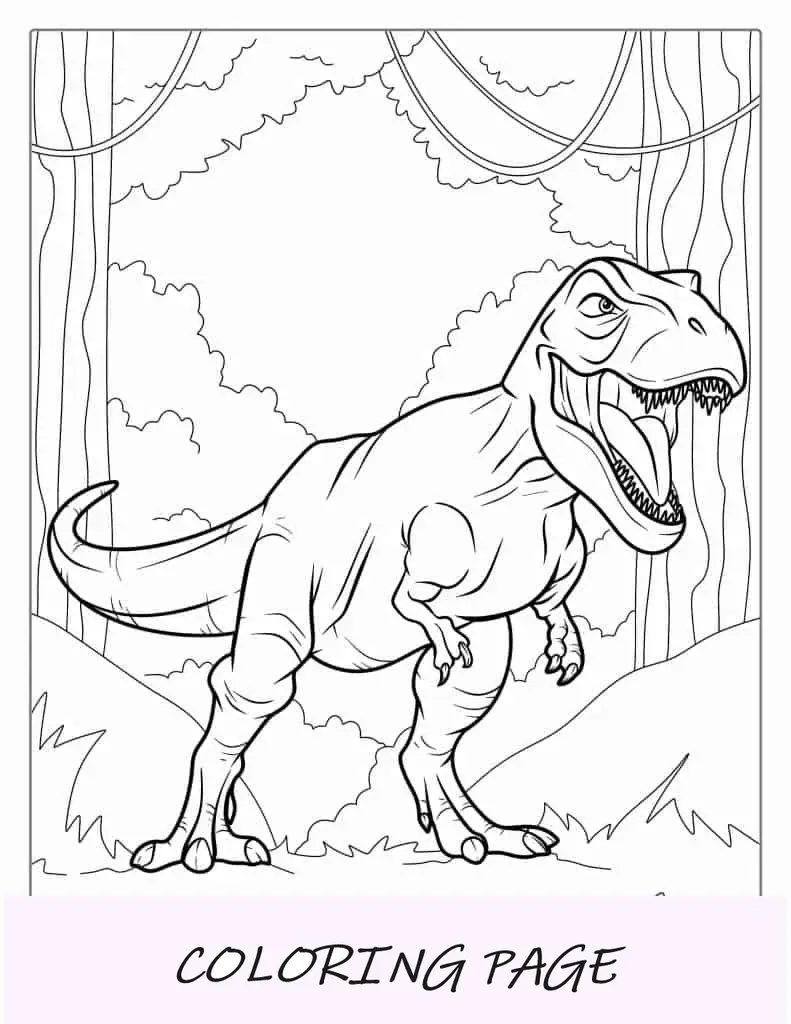 Página para colorear realista de T-Rex para niños