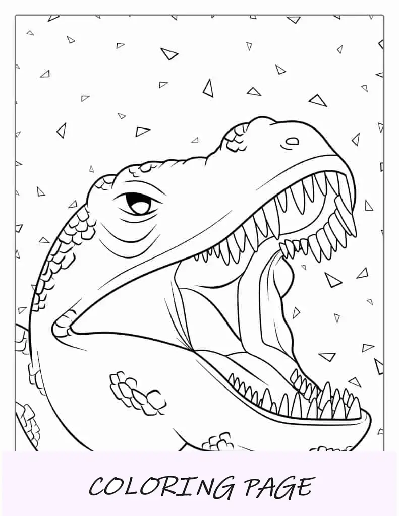 Hoja para colorear de cerca de la cabeza de T-Rex