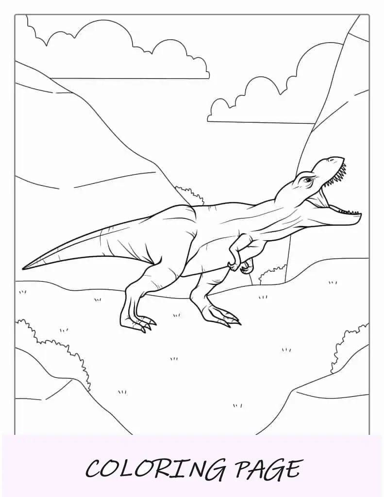Hoja para colorear rugiente de T-Rex