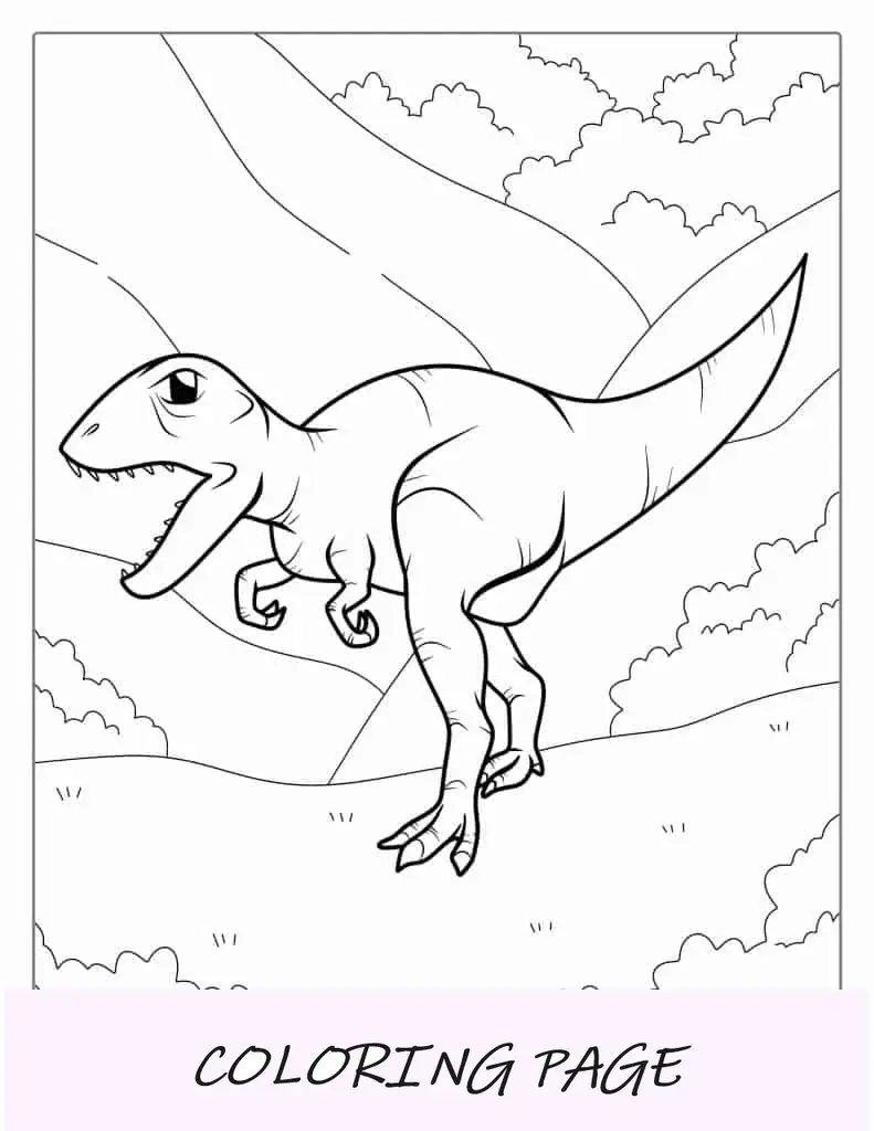 Joven T-Rex a la caza de una cena para colorear