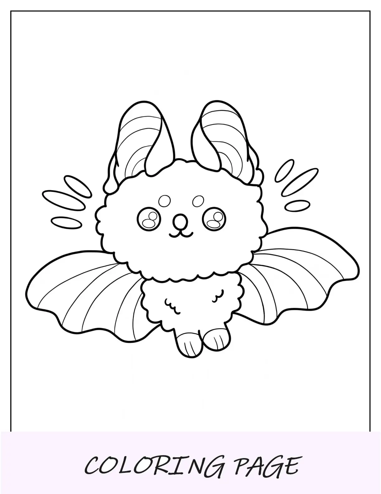 Página para colorir de morcego Kawaii voando para crianças em idade pré-escolar