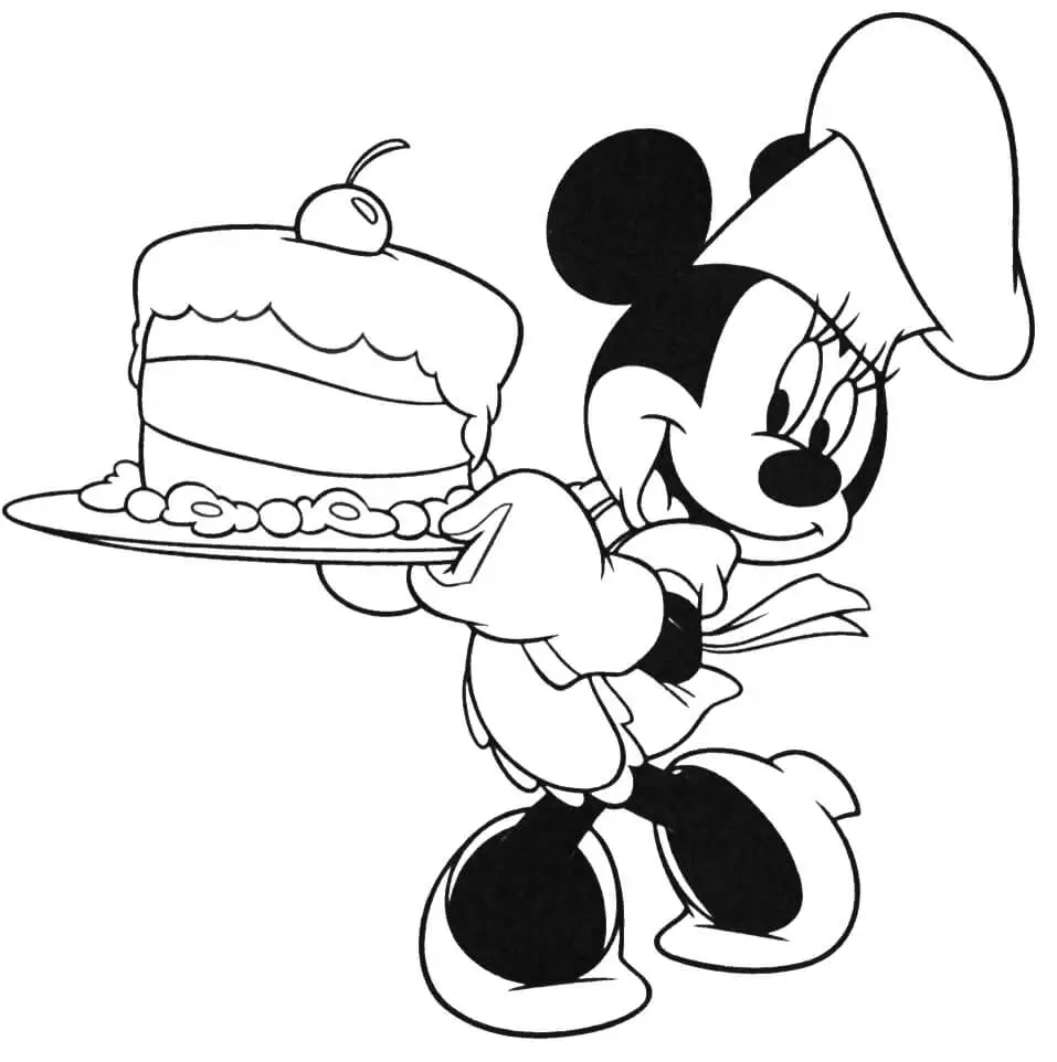 Minnie Bakes A Cake Coloring Page
