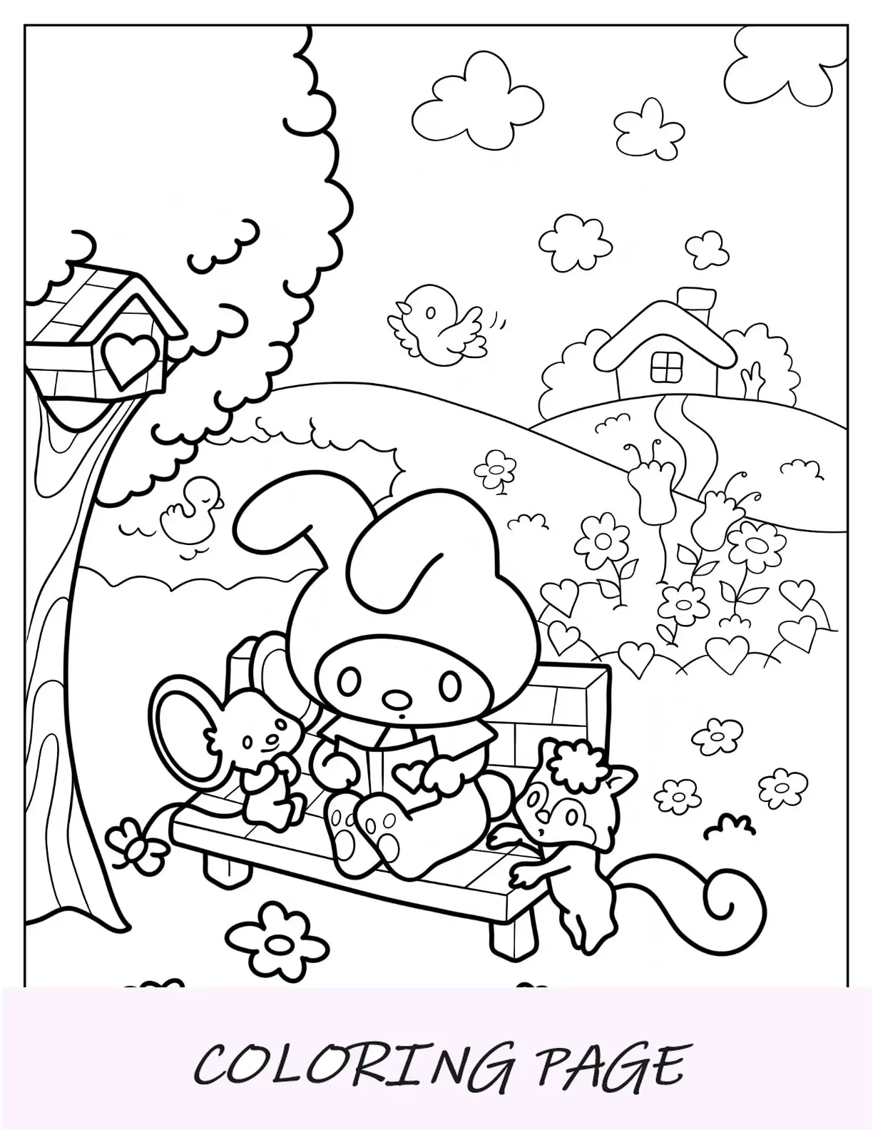Livro de leitura de páginas para colorir My Melody com Flat e Risu