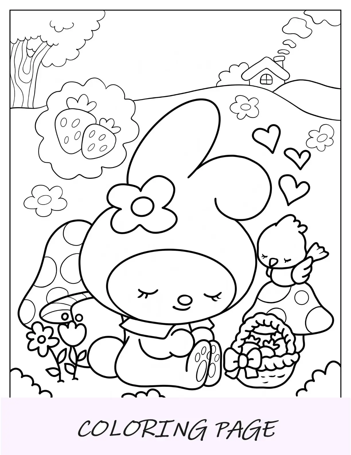Página para colorir My Melody cochilando no jardim para crianças