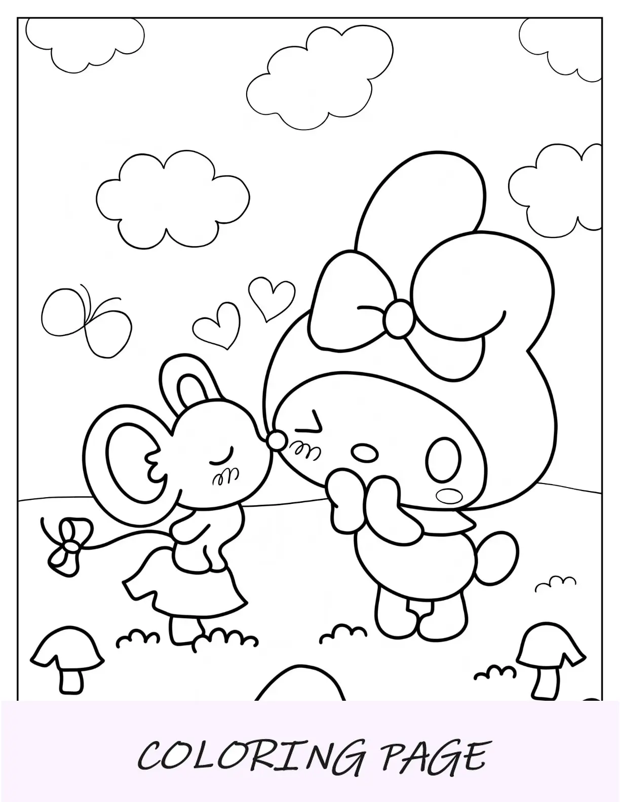 Página para colorir My Melody recebendo beijo do apartamento