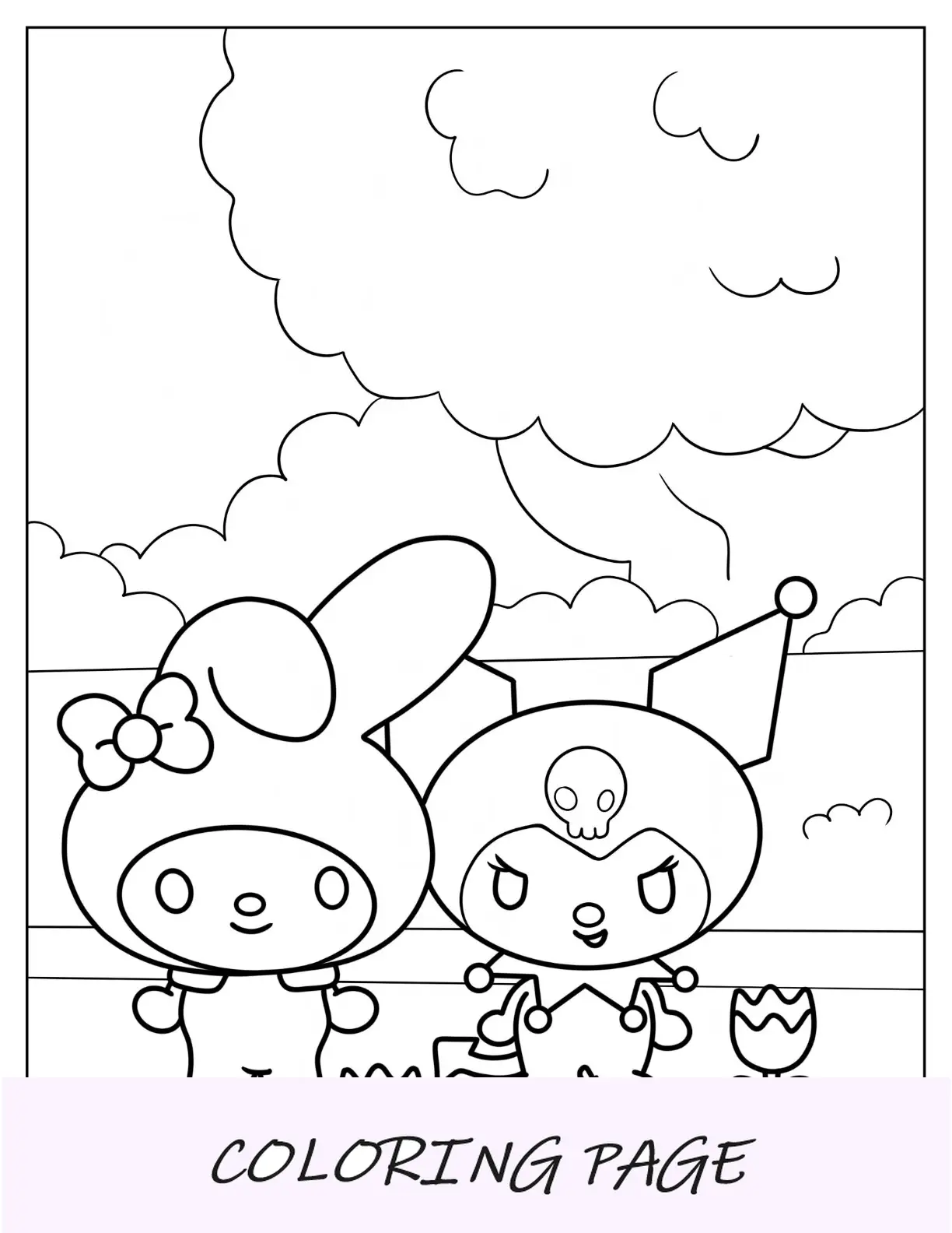 Página para colorir de Kuromi no jardim com minha melodia