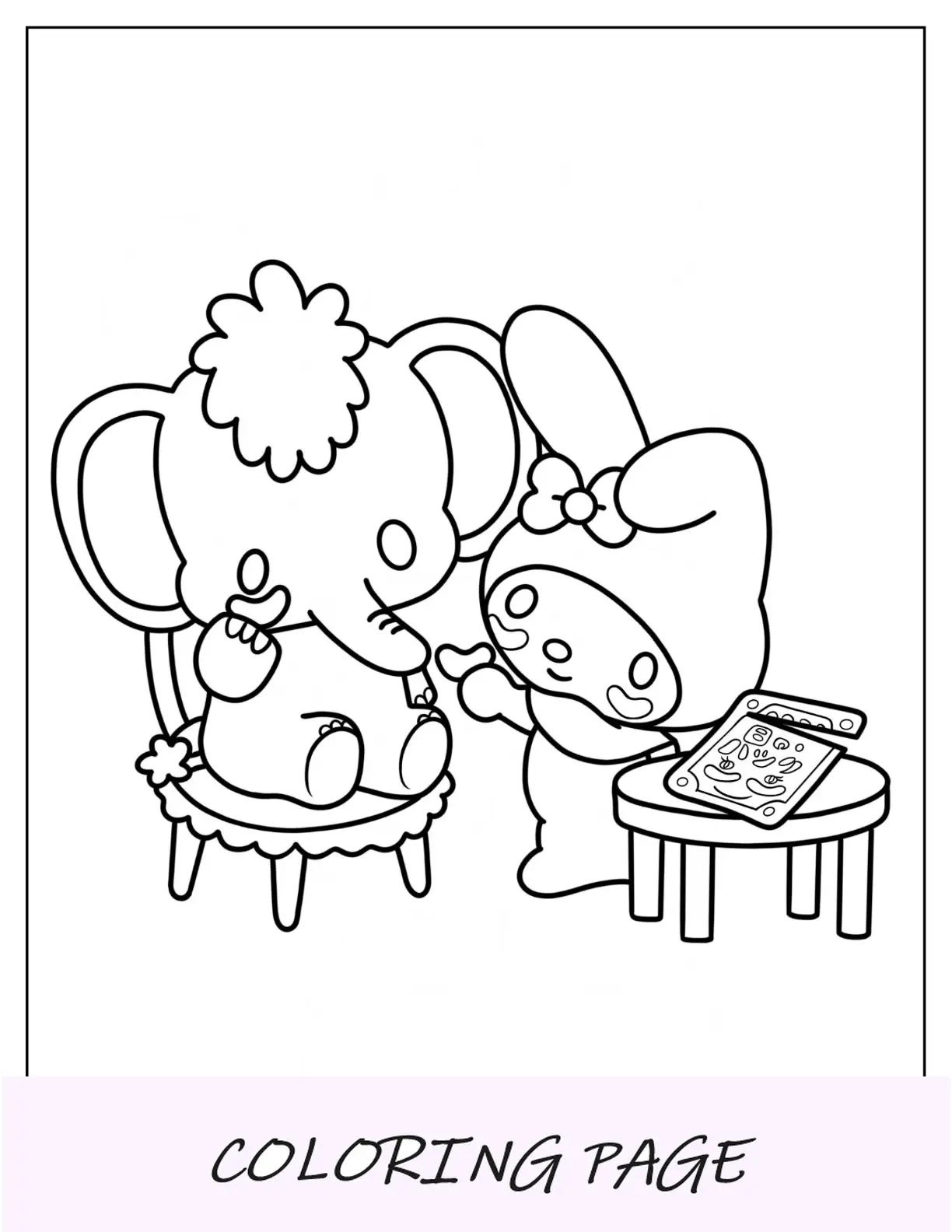 Página para colorir My Melody alimentando chips Zou