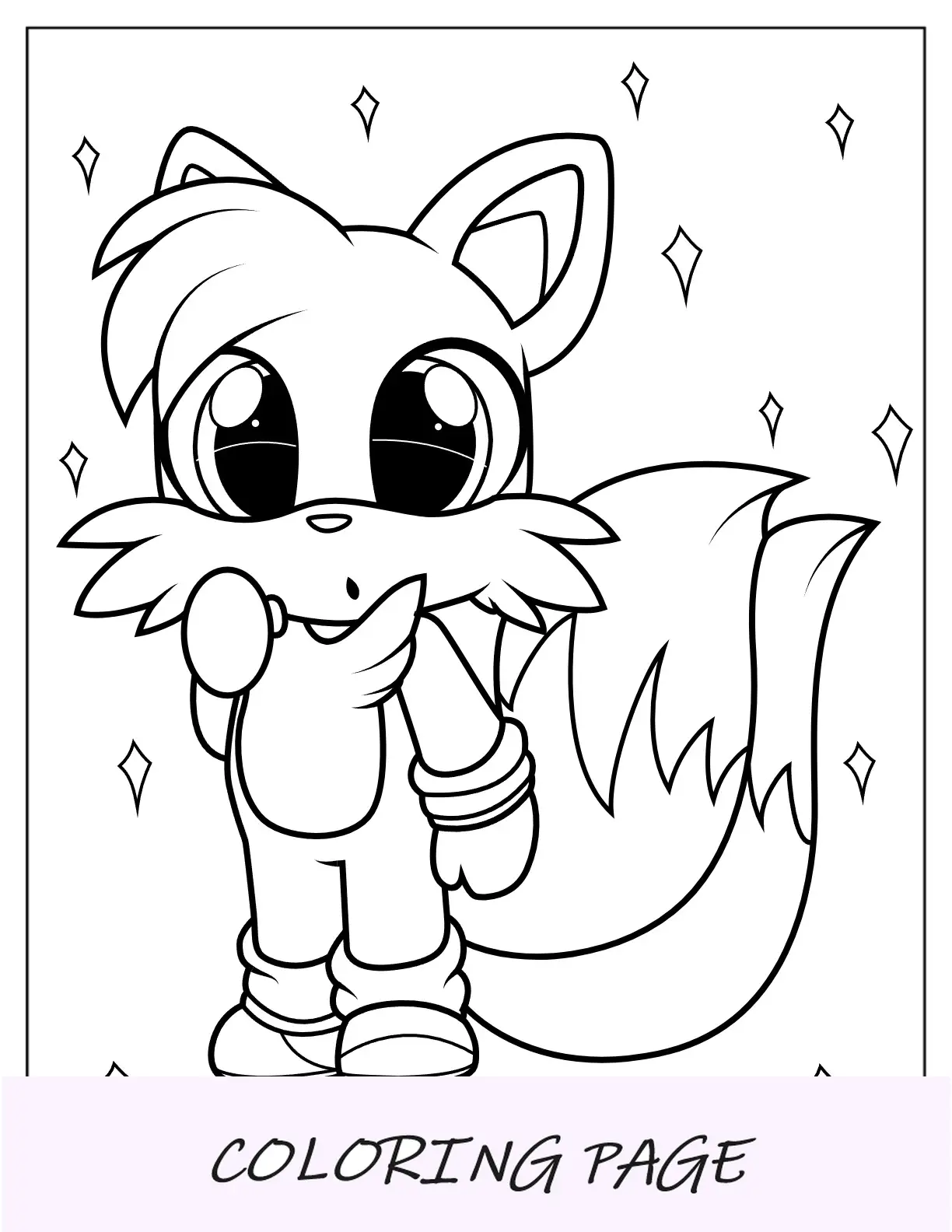 Pagina da colorare di code di cartoni animati Kawaii per bambini