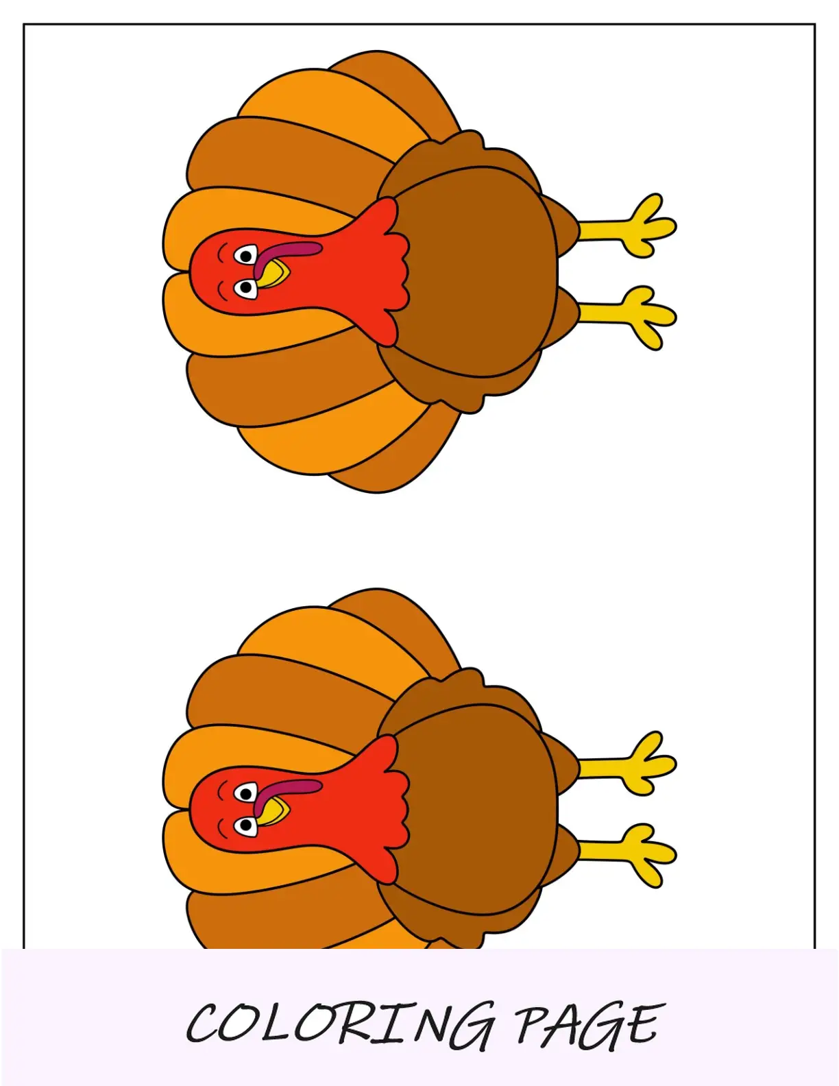 Modelo de desenho animado colorido de peru com duas meias páginas