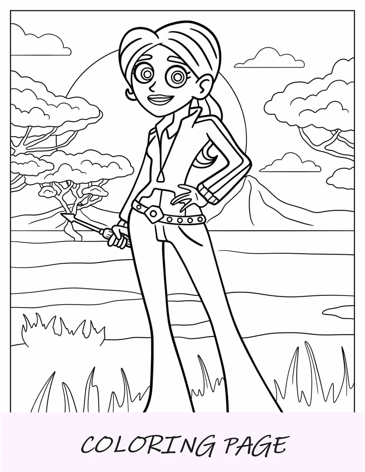 Página para colorir de Kratts selvagens de Avida Corcovado na selva