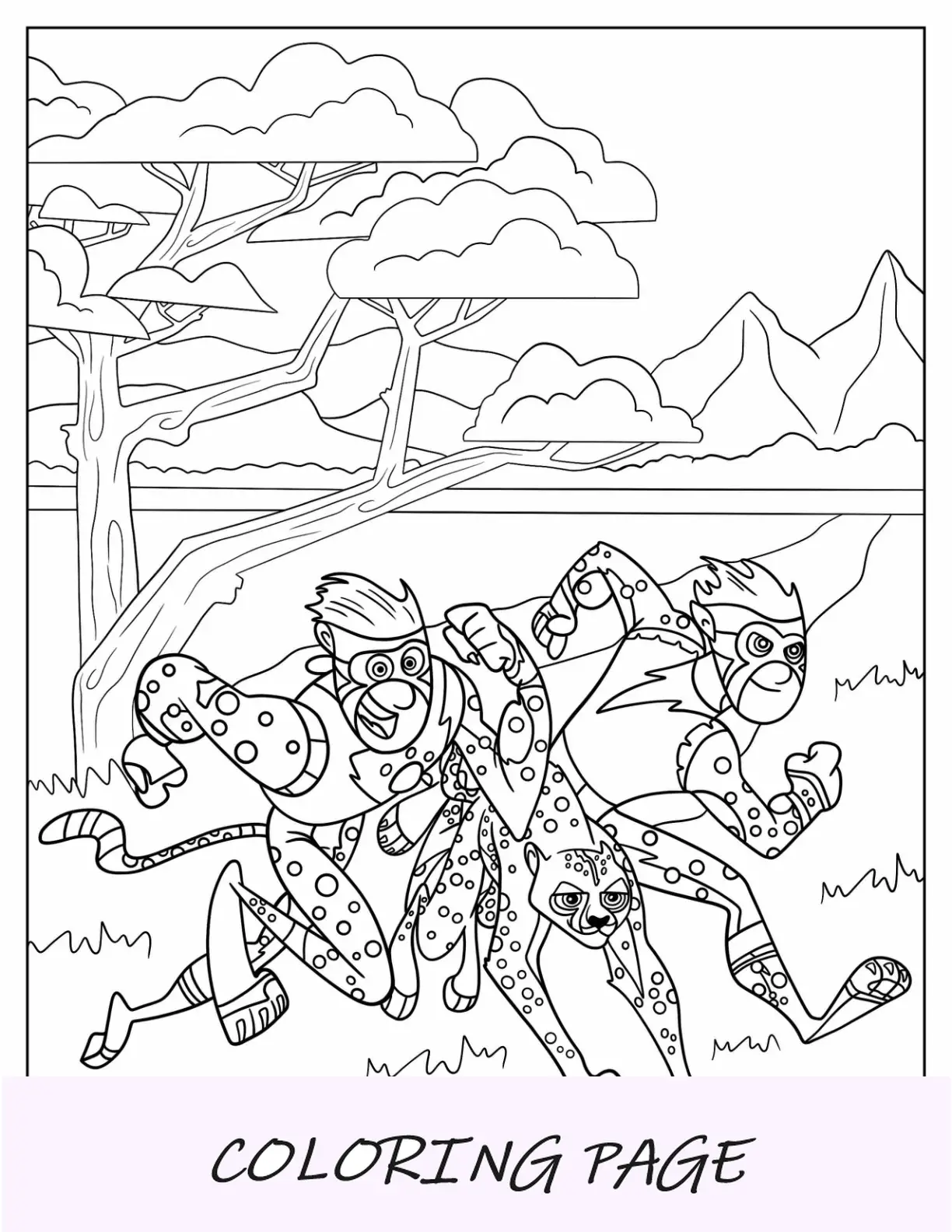 Página para colorir de Kratts selvagens de Kratts selvagens correndo na floresta