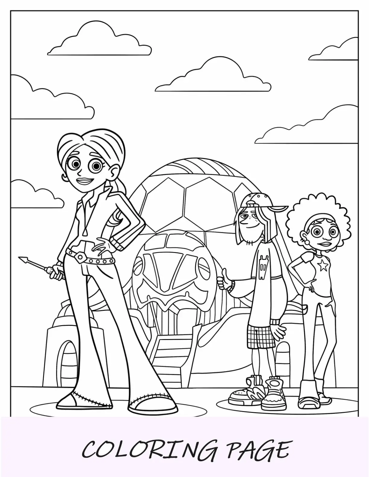 Página para colorir de Wild Kratts de Wild Kratts Aviva, Jimmy Z e Koki
