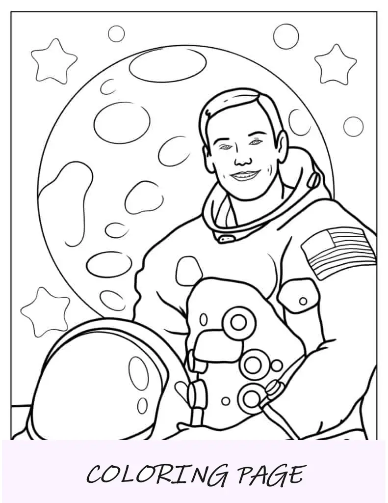 Página para colorir do astronauta Neil Armstrong para crianças