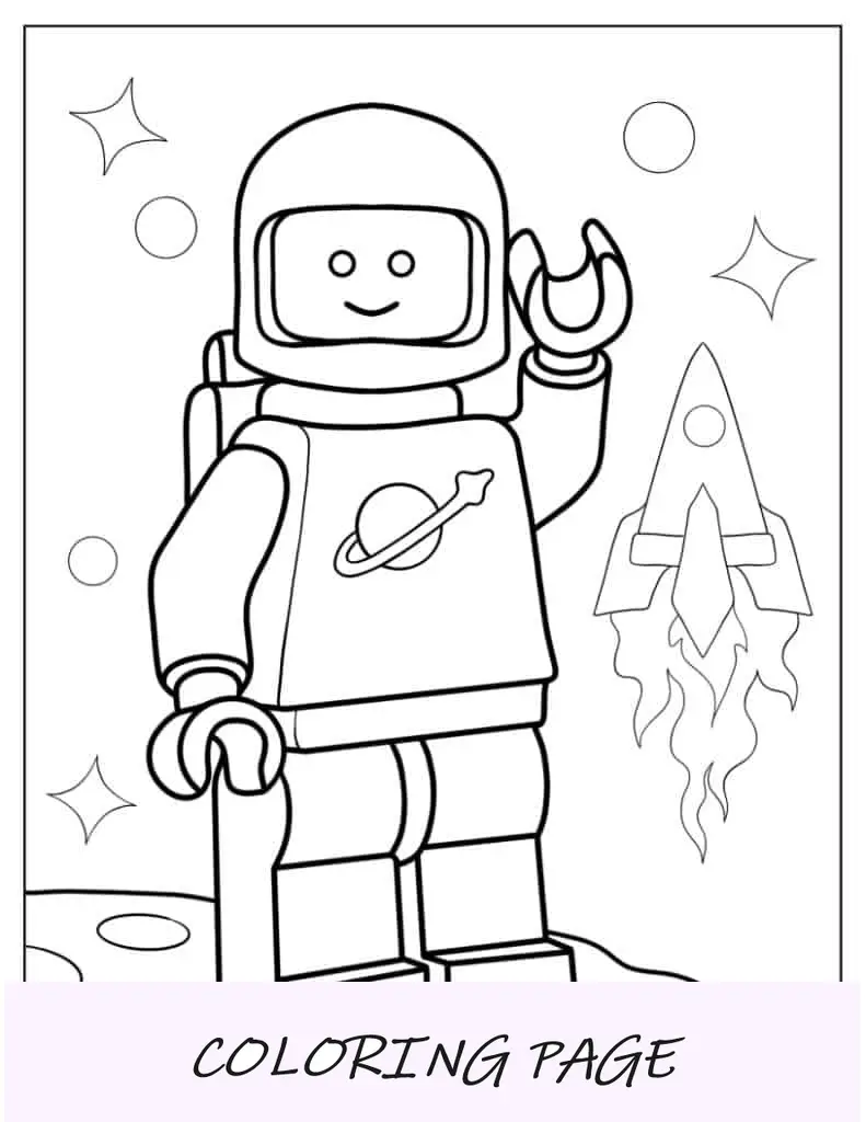 Página para colorir de um astronauta Lego