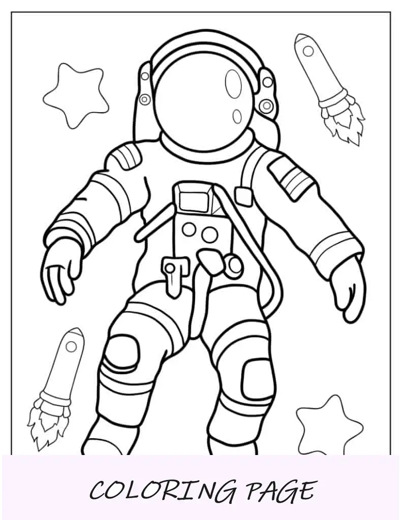 Página para colorir de astronauta com grande traje espacial