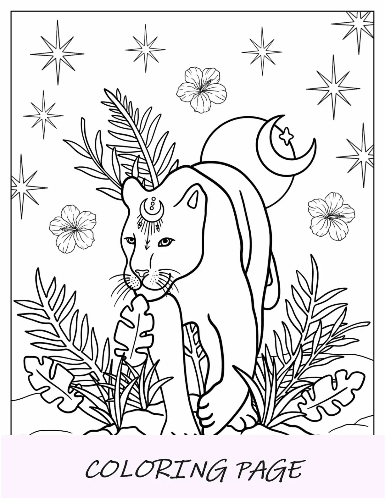 Página inteira para colorir Boho de macacos ao lado de árvores