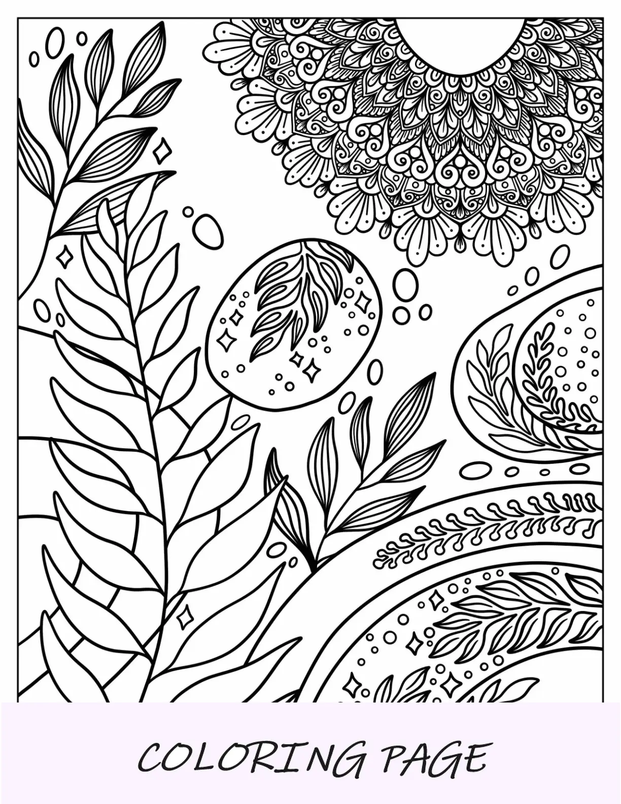 Desenho Boho para colorir de arco com mandala e planta