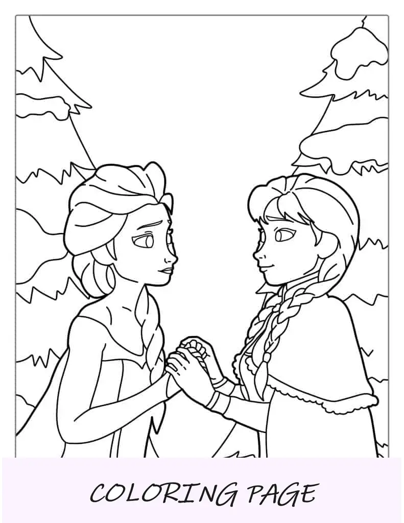 Folha para Colorir Elsa e Irmã de Mãos Dadas(1)