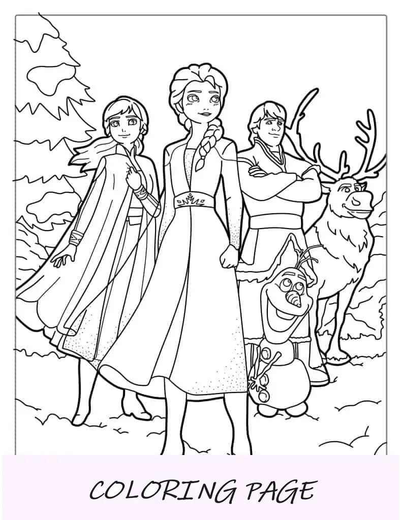 Elsa com Olaf, Anna, Sven e Kristoff