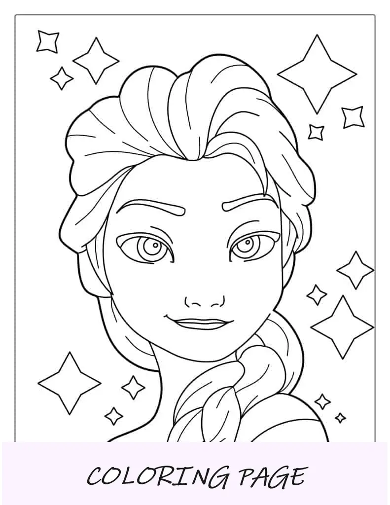 Página para colorir de cabelo de Elsa para crianças
