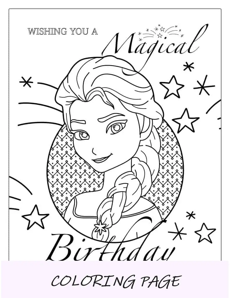 Folha para colorir de feliz aniversário Elsa